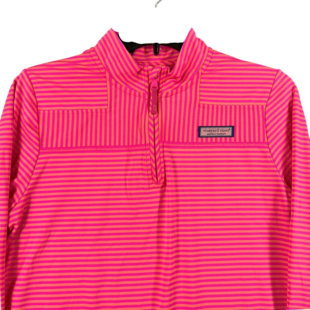 Vineyard Vines Shep Shirt Womens XL Pink Orange Stripe Performance Quarter Zip